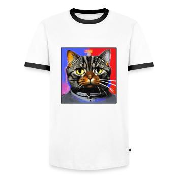 Space cat - Men's Ringer Shirt - white/black - Front - AI Model Female 172 light (172cm) & AI Model Male 178 dark (178cm)