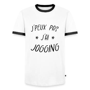 j'peux pas j'ai jogging - T-shirt contrasté Homme - blanc/noir - Devant - AI Model Female 172 light (172cm) & AI Model Male 178 dark (178cm)