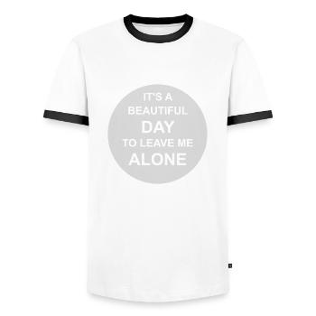 leave me alone day - Men's Ringer Shirt - white/black - Front - AI Model Female 172 light (172cm) & AI Model Male 178 dark (178cm)