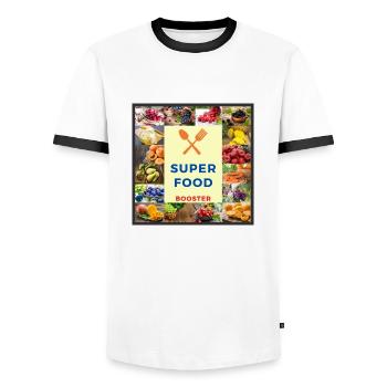 SUPER FOOD BOOSTER - Men's Ringer Shirt - white/black - Front - AI Model Female 172 light (172cm) & AI Model Male 178 dark (178cm)