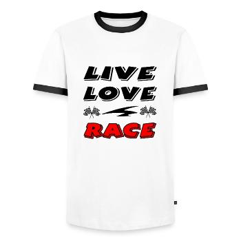 Car - Men's Ringer Shirt - white/black - Front - AI Model Female 172 light (172cm) & AI Model Male 178 dark (178cm)