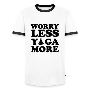 Worry Less Yoga More - Men's Ringer Shirt - white/black - Front - AI Model Female 172 light (172cm) & AI Model Male 178 dark (178cm)