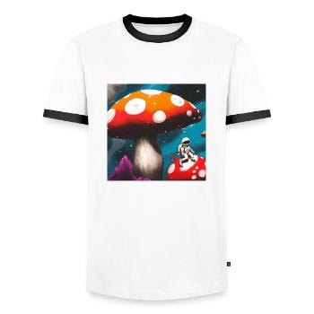 Cosmonaute sur la planète champignon magique - T-shirt contrasté Homme - blanc/noir - Devant - AI Model Female 172 light (172cm) & AI Model Male 178 dark (178cm)