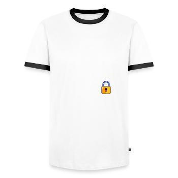 Trading de Bitcoin et d'actions cryptographiques - T-shirt contrasté Homme - blanc/noir - Devant - AI Model Female 172 light (172cm) & AI Model Male 178 dark (178cm)