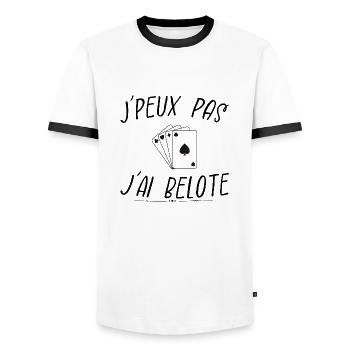 j'peux pas j'ai belote - T-shirt contrasté Homme - blanc/noir - Devant - AI Model Female 172 light (172cm) & AI Model Male 178 dark (178cm)