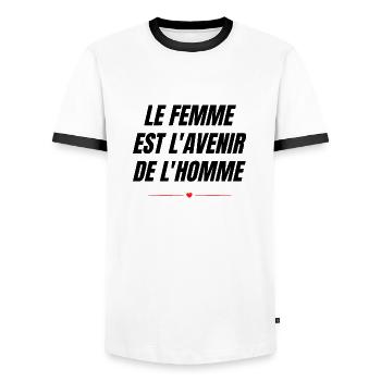 la femme est l'avenir de l'homme - T-shirt contrasté Homme - blanc/noir - Devant - AI Model Female 172 light (172cm) & AI Model Male 178 dark (178cm)