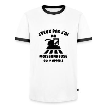 J’peux pas j’ai ma moissonneuse qui m’appelle - T-shirt contrasté Homme - blanc/noir - Devant - AI Model Female 172 light (172cm) & AI Model Male 178 dark (178cm)