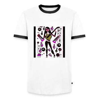 Music Girl - Men's Ringer Shirt - white/black - Front - AI Model Female 172 light (172cm) & AI Model Male 178 dark (178cm)