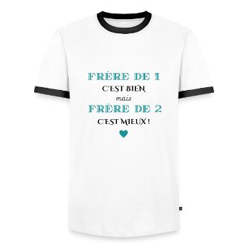frère de 1 c'est bien mais de 2 c'est mieux - T-shirt contrasté Homme - blanc/noir - Devant - AI Model Female 172 light (172cm) & AI Model Male 178 dark (178cm)