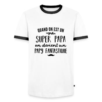 super papa devient papy fantastique / futur papy - T-shirt contrasté Homme - blanc/noir - Devant - AI Model Female 172 light (172cm) & AI Model Male 178 dark (178cm)