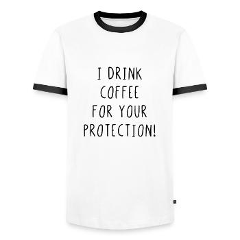 I drink coffee for your protection - Men's Ringer Shirt - white/black - Front - AI Model Female 172 light (172cm) & AI Model Male 178 dark (178cm)