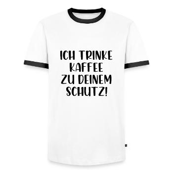 Ich trinke Kaffee zu deinem Schutz - Männer Kontrast-T-Shirt - Weiß/Schwarz - Vorne - AI Model Female 172 light (172cm) & AI Model Male 178 dark (178cm)