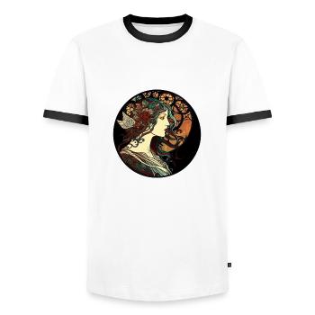 Mystischer Frauen-Jugendstil-Weg - Männer Kontrast-T-Shirt - Weiß/Schwarz - Vorne - AI Model Female 172 light (172cm) & AI Model Male 178 dark (178cm)