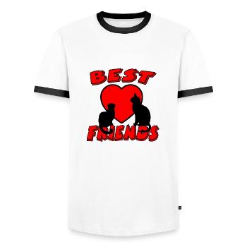 feline - Men's Ringer Shirt - white/black - Front - AI Model Female 172 light (172cm) & AI Model Male 178 dark (178cm)