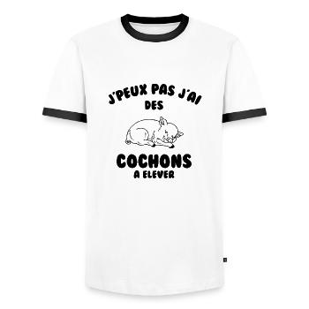 J’peux pas j’ai des cochons à élever - T-shirt contrasté Homme - blanc/noir - Devant - AI Model Female 172 light (172cm) & AI Model Male 178 dark (178cm)