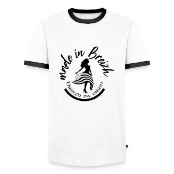 Made in Breizh - Men's Ringer Shirt - white/black - Front - AI Model Female 172 light (172cm) & AI Model Male 178 dark (178cm)