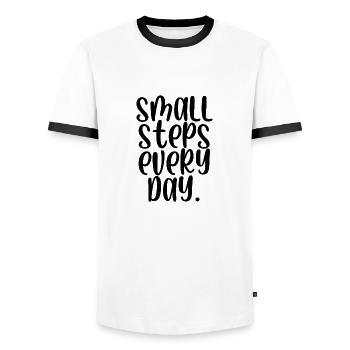 Des petits pas chaque jour - T-shirt contrasté Homme - blanc/noir - Devant - AI Model Female 172 light (172cm) & AI Model Male 178 dark (178cm)
