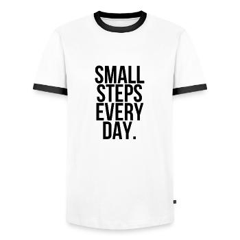Des petits pas chaque jour - T-shirt contrasté Homme - blanc/noir - Devant - AI Model Female 172 light (172cm) & AI Model Male 178 dark (178cm)