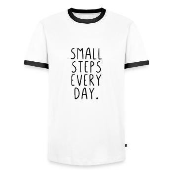 Des petits pas chaque jour - T-shirt contrasté Homme - blanc/noir - Devant - AI Model Female 172 light (172cm) & AI Model Male 178 dark (178cm)