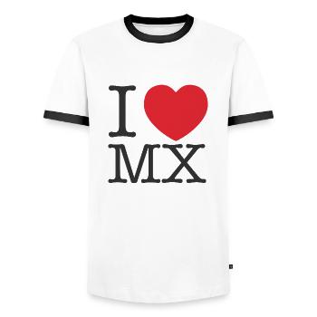 I Love mexico | I Love MX | I Heart mexico - Men's Ringer Shirt - white/black - Front - AI Model Female 172 light (172cm) & AI Model Male 178 dark (178cm)