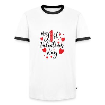 Mein erster Valentins Tag - Männer Kontrast-T-Shirt - Weiß/Schwarz - Vorne - AI Model Female 172 light (172cm) & AI Model Male 178 dark (178cm)