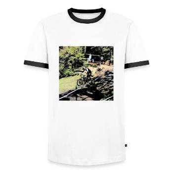 MTB MTB MTB Downhill - Men's Ringer Shirt - white/black - Front - AI Model Female 172 light (172cm) & AI Model Male 178 dark (178cm)
