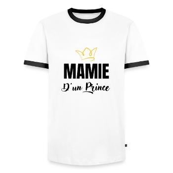 mamie d'un prince - T-shirt contrasté Homme - blanc/noir - Devant - AI Model Female 172 light (172cm) & AI Model Male 178 dark (178cm)