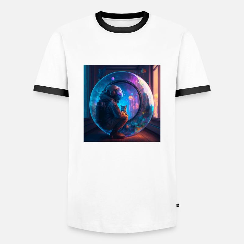 Astronaute et son chat perdus dans l'espace temps - T-shirt contrasté Homme - blanc/noir