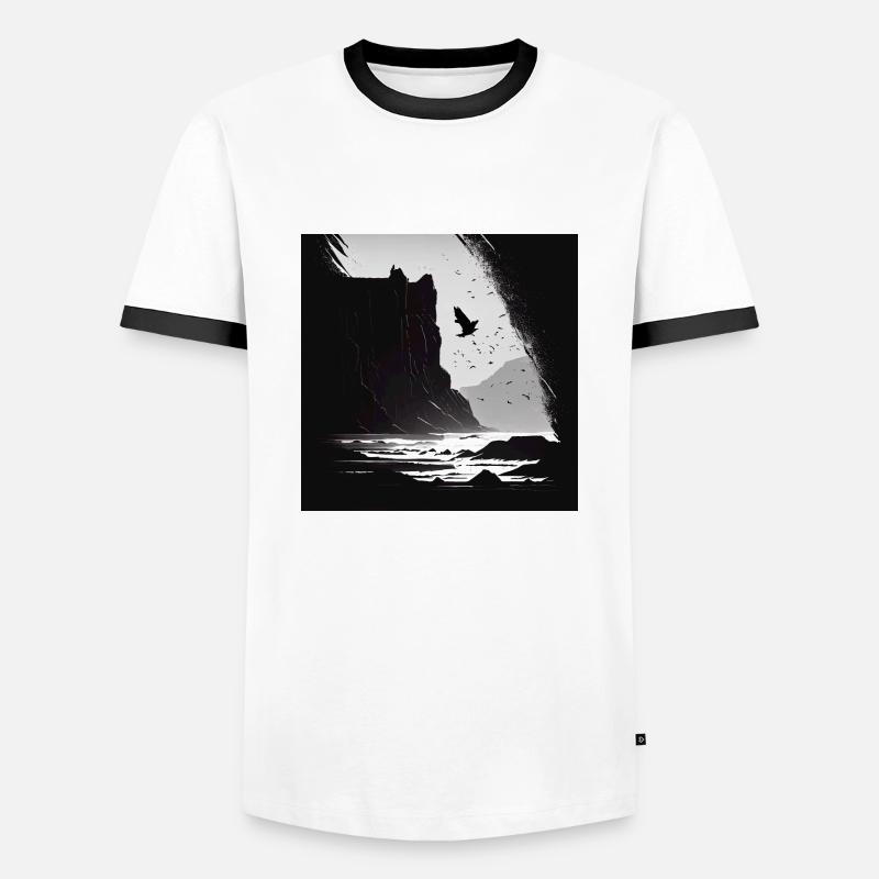 rough sea with cliffs - Männer Kontrast-T-Shirt - Weiß/Schwarz