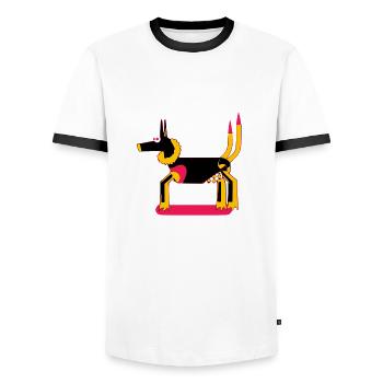 Zazou the wolf dog - Men's Ringer Shirt - white/black - Front - AI Model Female 172 light (172cm) & AI Model Male 178 dark (178cm)