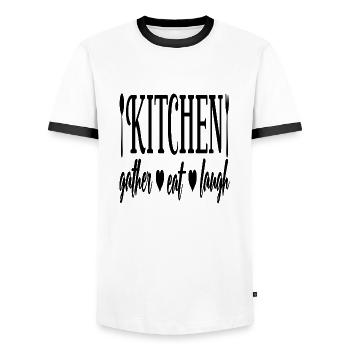 Kitchen gather eat laugh - Men's Ringer Shirt - white/black - Front - AI Model Female 172 light (172cm) & AI Model Male 178 dark (178cm)