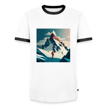 Illustration mountain skier, ski slope - Men's Ringer Shirt - white/black - Front - AI Model Female 172 light (172cm) & AI Model Male 178 dark (178cm)