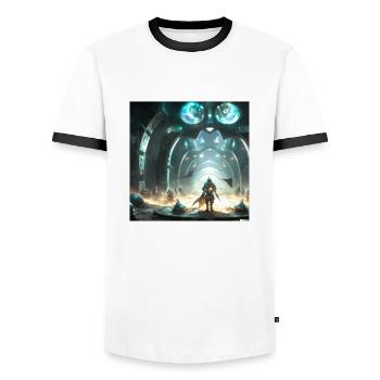 Science-fiction : combat : art numérique - T-shirt contrasté Homme - blanc/noir - Devant - AI Model Female 172 light (172cm) & AI Model Male 178 dark (178cm)