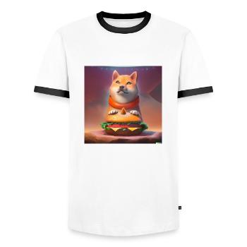 Un art numérique Shiba Inu Hamburger diseur - T-shirt contrasté Homme - blanc/noir - Devant - AI Model Female 172 light (172cm) & AI Model Male 178 dark (178cm)