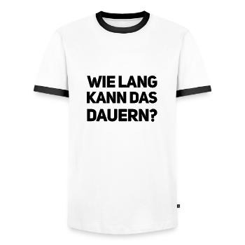 Wie lange kann das dauern? - Männer Kontrast-T-Shirt - Weiß/Schwarz - Vorne - AI Model Female 172 light (172cm) & AI Model Male 178 dark (178cm)