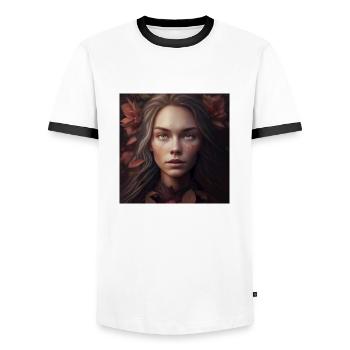 Weibsbild im Herbstlaub - Männer Kontrast-T-Shirt - Weiß/Schwarz - Vorne - AI Model Female 172 light (172cm) & AI Model Male 178 dark (178cm)