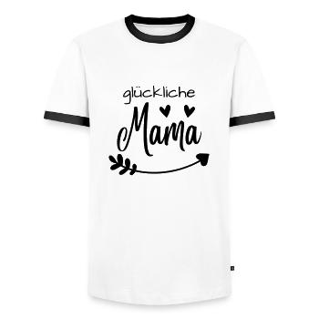 "Glückliche Mama" Muttertagsspruch, Mamamotiv - Männer Kontrast-T-Shirt - Weiß/Schwarz - Vorne - AI Model Female 172 light (172cm) & AI Model Male 178 dark (178cm)