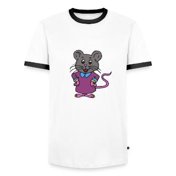 Mili the little mouse - Men's Ringer Shirt - white/black - Front - AI Model Female 172 light (172cm) & AI Model Male 178 dark (178cm)
