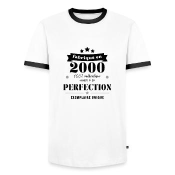 fabriqué en 2000 - T-shirt contrasté Homme - blanc/noir - Devant - AI Model Female 172 light (172cm) & AI Model Male 178 dark (178cm)