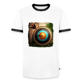 Archery requires high precision - Men's Ringer Shirt - white/black - Front - AI Model Female 172 light (172cm) & AI Model Male 178 dark (178cm)