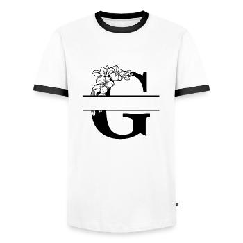 Personalized floral letter G - Men's Ringer Shirt - white/black - Front - AI Model Female 172 light (172cm) & AI Model Male 178 dark (178cm)