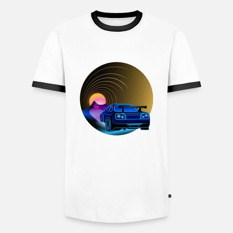 R34 - Retro - Synthwave - Style - Men's Ringer Shirt - white/black