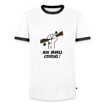 AUX ARBRES CITOYENS ! (écologie) - T-shirt contrasté Homme - blanc/noir - Devant - AI Model Female 172 light (172cm) & AI Model Male 178 dark (178cm)