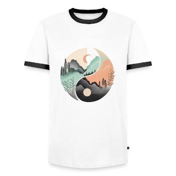 Ying Yang - Mountains / Beach - Men's Ringer Shirt - white/black - Front - AI Model Female 172 light (172cm) & AI Model Male 178 dark (178cm)
