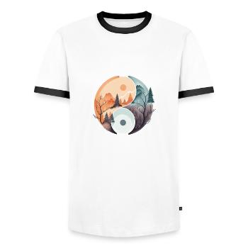 Ying Yang - Mountains / Beach - Men's Ringer Shirt - white/black - Front - AI Model Female 172 light (172cm) & AI Model Male 178 dark (178cm)