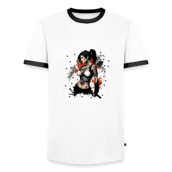 Badass Ninja Girl - T-shirt contrasté Homme - blanc/noir - Devant - AI Model Female 172 light (172cm) & AI Model Male 178 dark (178cm)