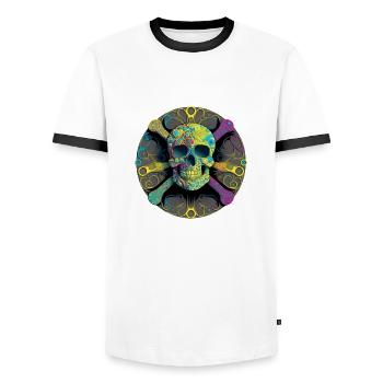 Skull and bone - Men's Ringer Shirt - white/black - Front - AI Model Female 172 light (172cm) & AI Model Male 178 dark (178cm)