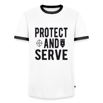 Protect and Serve - Men's Ringer Shirt - white/black - Front - AI Model Female 172 light (172cm) & AI Model Male 178 dark (178cm)