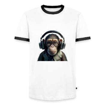Maki le singe mélomane - T-shirt contrasté Homme - blanc/noir - Devant - AI Model Female 172 light (172cm) & AI Model Male 178 dark (178cm)
