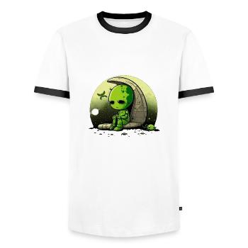 Sad alien - Men's Ringer Shirt - white/black - Front - AI Model Female 172 light (172cm) & AI Model Male 178 dark (178cm)